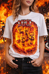 Custom Pet with Fire Background T-Shirt