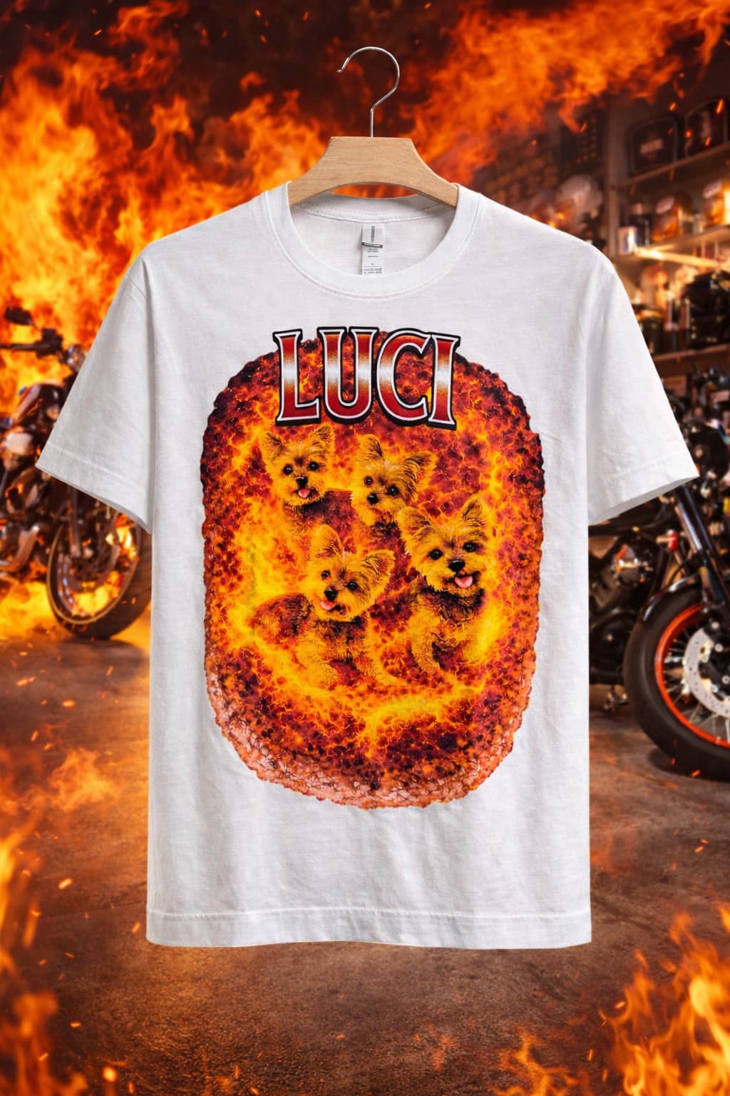 Custom Pet with Fire Background T-Shirt