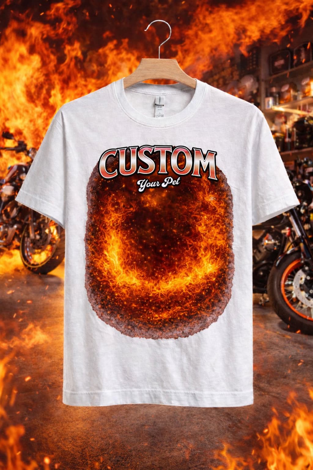 Custom Pet with Fire Background T-Shirt